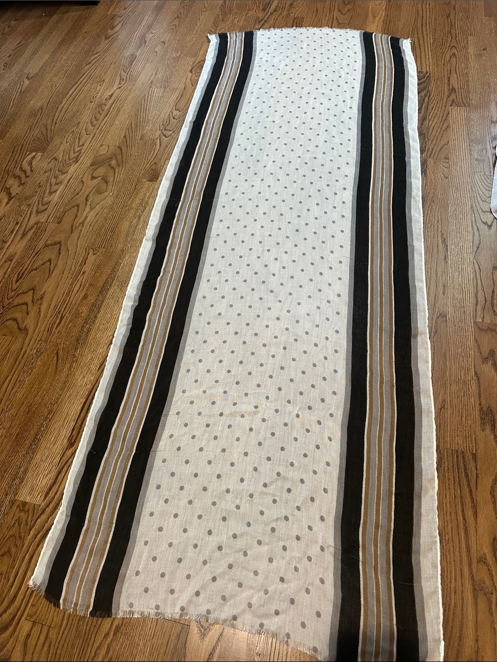 Light Polka Dot & Stripe Scarf in White, Black, and Tan - Picture 5 of 8
